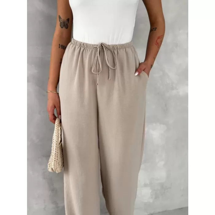 Ayrobin Oversize Kadın Pantalon - Bej