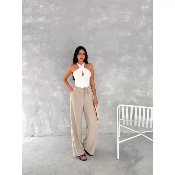 Ayrobin Oversize Kadın Pantalon - Bej