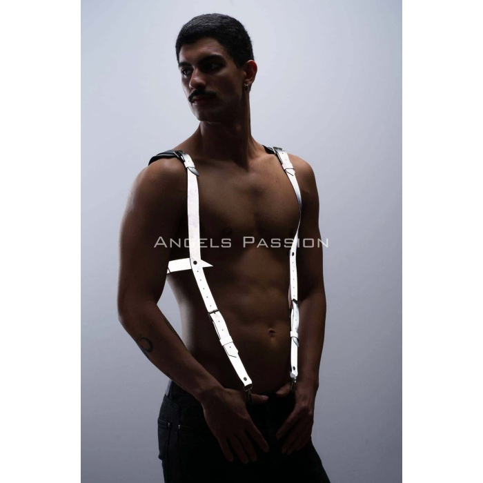 Karanlıkta Parlayan - Reflektörlü Pantolon Askısı, Erkek Göğüs Harness - Reflektörlü Clubwear - APFTM135