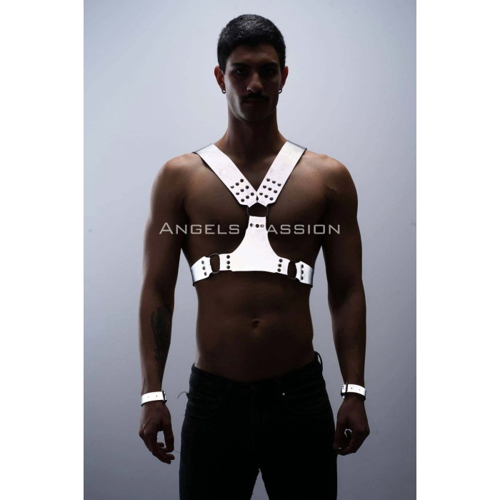 Karanlıkta Parlayan - Reflektörlü Erkek Harness, Kelepçeli Göğüs Harness Takım - APFTM121
