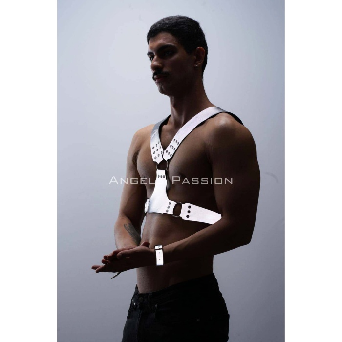 Karanlıkta Parlayan - Reflektörlü Erkek Harness, Kelepçeli Göğüs Harness Takım - APFTM121