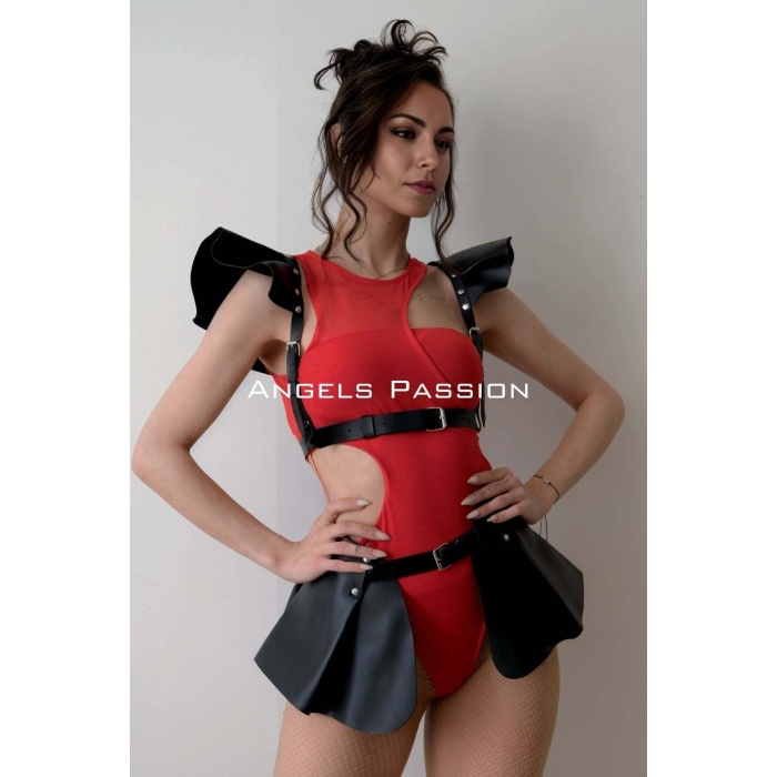 Deri Elbise, Deri Takım Harness Elbise, Dansçı Elbisesi, Seksi Dansçı Kostüm APFT1001
