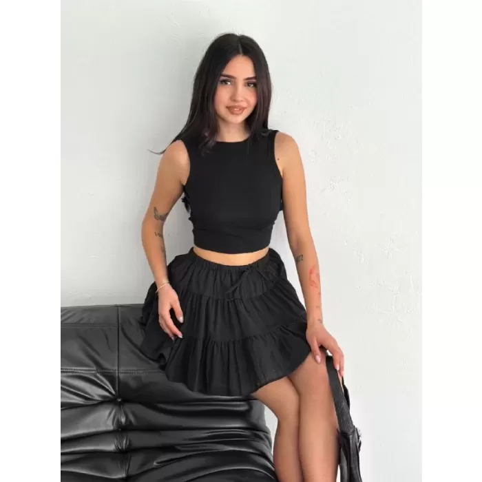 Keten Şortlu Etek - Siyah