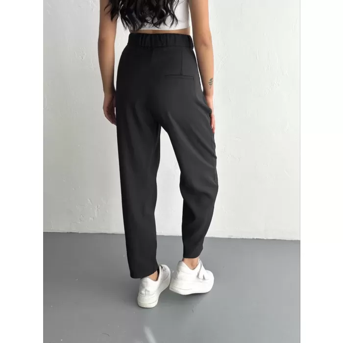 Kadın Yüksel Bel Rahat Paça Pantalon - Siyah
