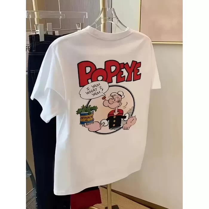 Erkek Oversize Tişörtü  Popeye the Sailor Retro Vintage Ispanak | Hediye olarak idealdir, farklı boyutları mevcuttur. - Beyaz