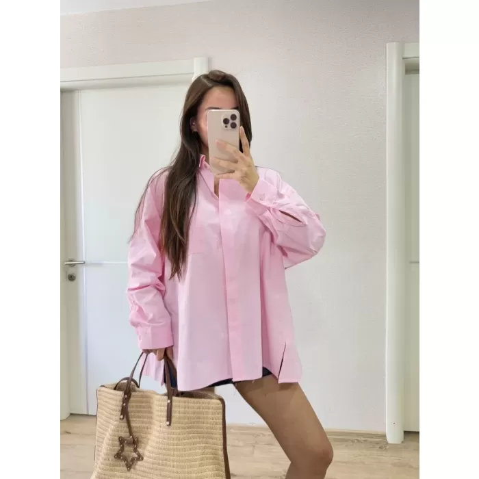 Kadın Yakalı Yandan Yırtmaçlı Gömlek - Pembe