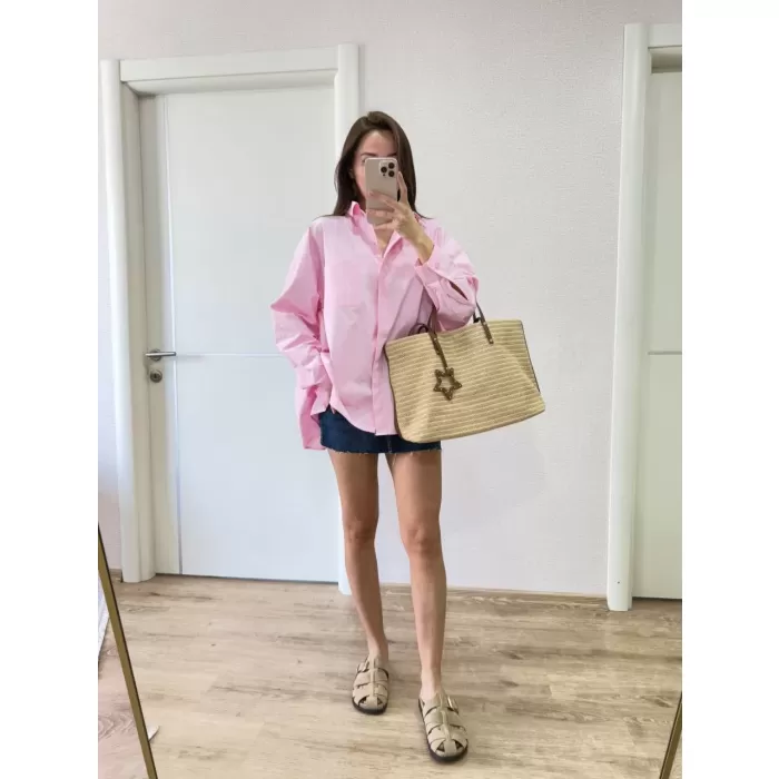 Kadın Yakalı Yandan Yırtmaçlı Gömlek - Pembe