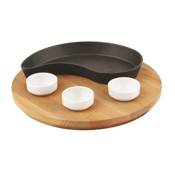 Lava Fajita Tabağı Damla Form Siyah Mat Ahşap Stand 10 X 20 Cm