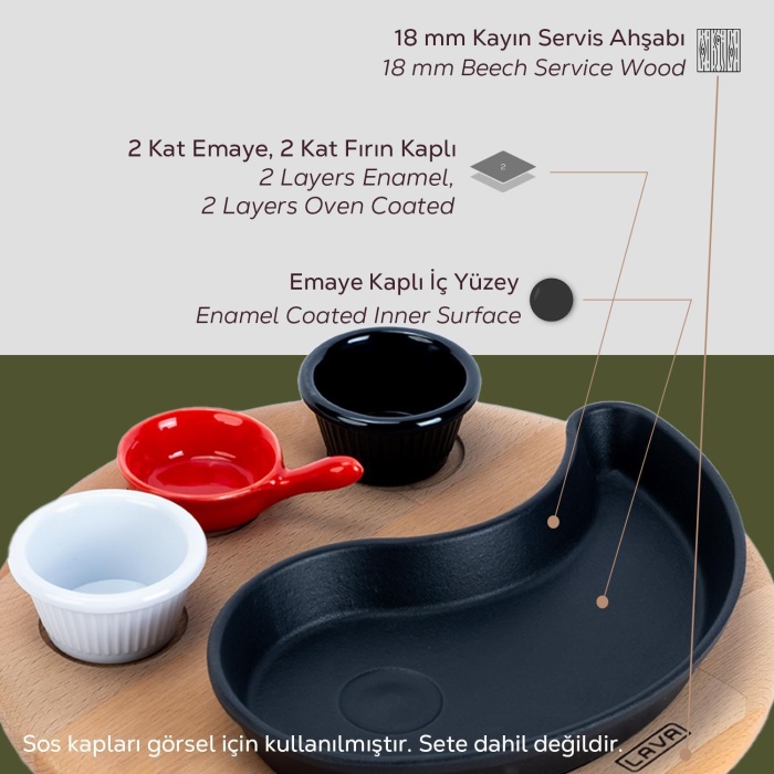 Lava Fajita Tabağı Damla Form Siyah Mat Ahşap Stand 10 X 20 Cm