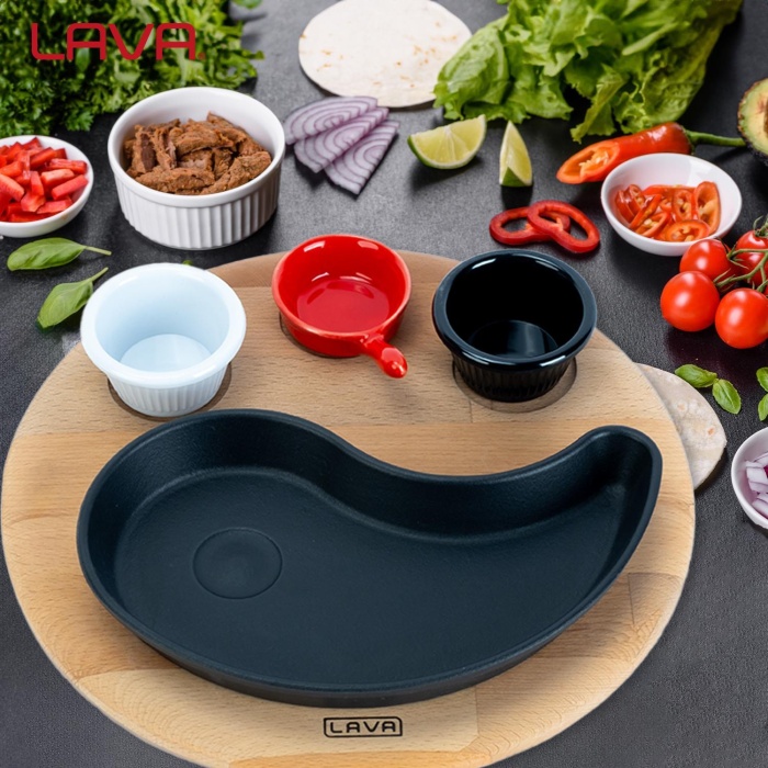 Lava Fajita Tabağı Damla Form Siyah Mat Ahşap Stand 10 X 20 Cm