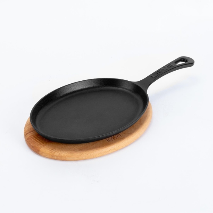 Lava Fajita Tabağı Siyah Mat Ahşap Stand 17 X 23 Cm