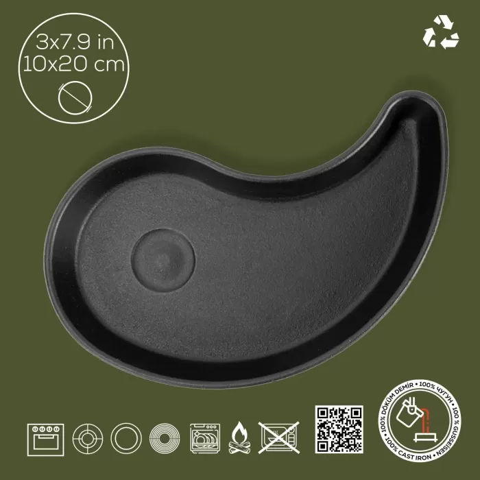 Lava Fajita Tabağı Damla Form Siyah Mat 10 X 20 Cm