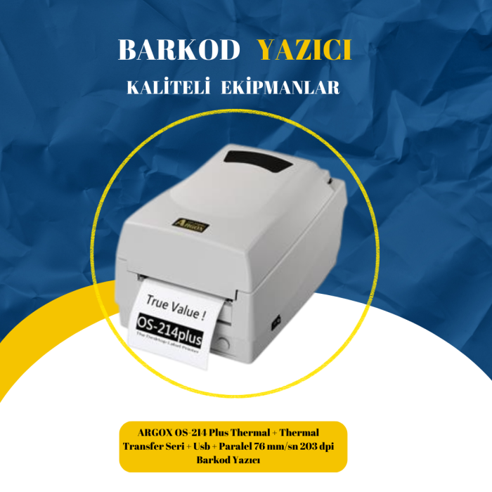 ARGOX OS-214 Plus Thermal + Thermal Transfer Seri + Usb + Paralel 76 mm/sn 203 dpi Barkod Yazıcı