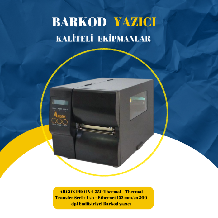 ARGOX PRO IX4-350 Thermal + Thermal Transfer Seri + Usb + Ethernet 152 mm/sn 300 dpi Endüstriyel Barkod yazıcı