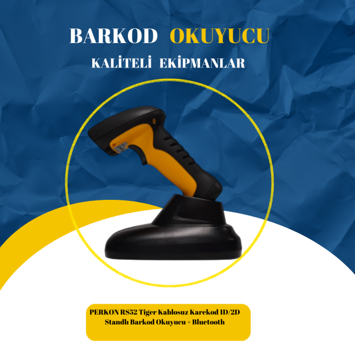 PERKON RS52 Tiger Kablosuz Karekod 1D/2D Standlı Barkod Okuyucu + Bluetooth