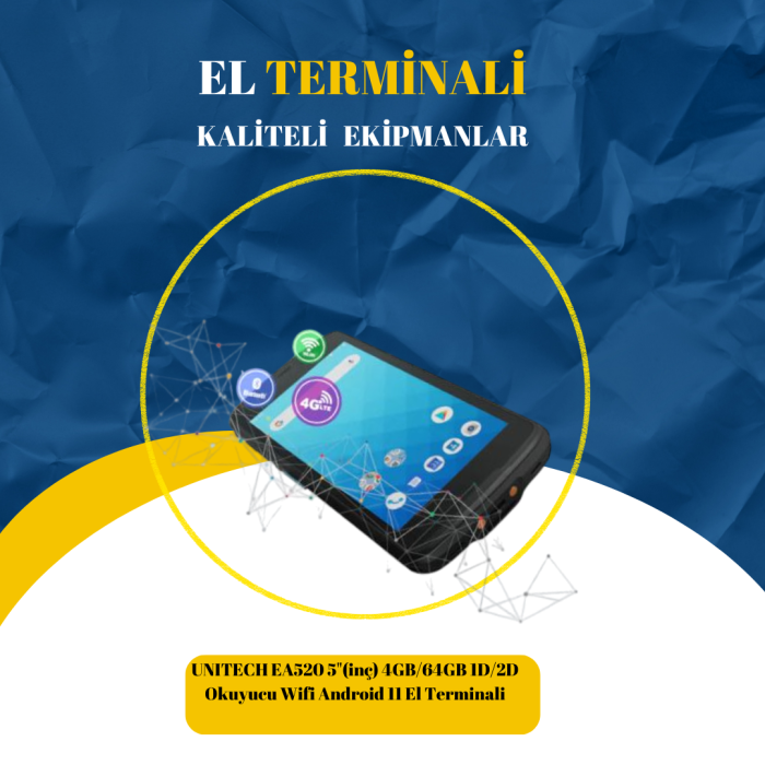 UNITECH EA520 5(inç) 4GB/64GB 1D/2D Okuyucu Wifi Android 11 El Terminali