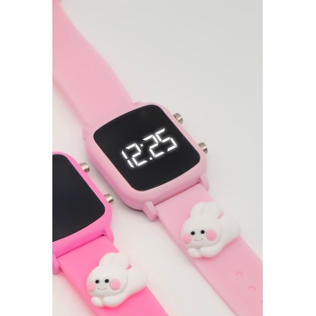 Tavşan Figürlü Çocuk Kol Saati Su Geçirmez Kız Erkek Kol Saatleri 3 Yaş Üzeri Uyumludur (PEMBE)