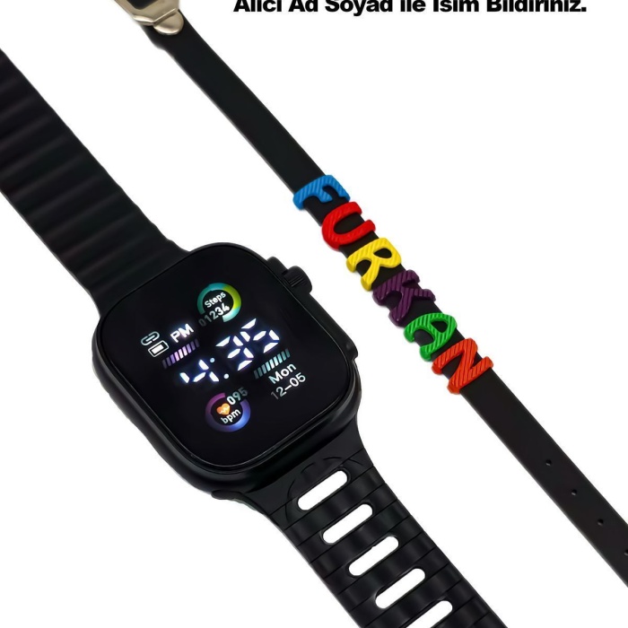 Çocuk Kol Saati İsme Özel Bileklikli Su Geçirmez Led Ekranlı Erkek Saat Kız Saat Akıllı Saat Değil!