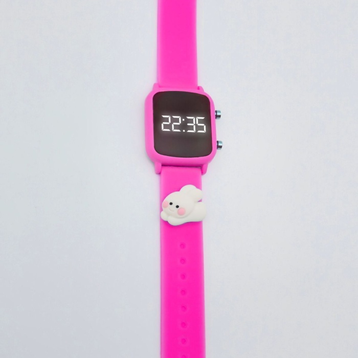 Tavşan Figürlü Çocuk Kol Saati Su Geçirmez Kız Erkek Kol Saatleri 3 Yaş Üzeri Uyumludur (PEMBE)