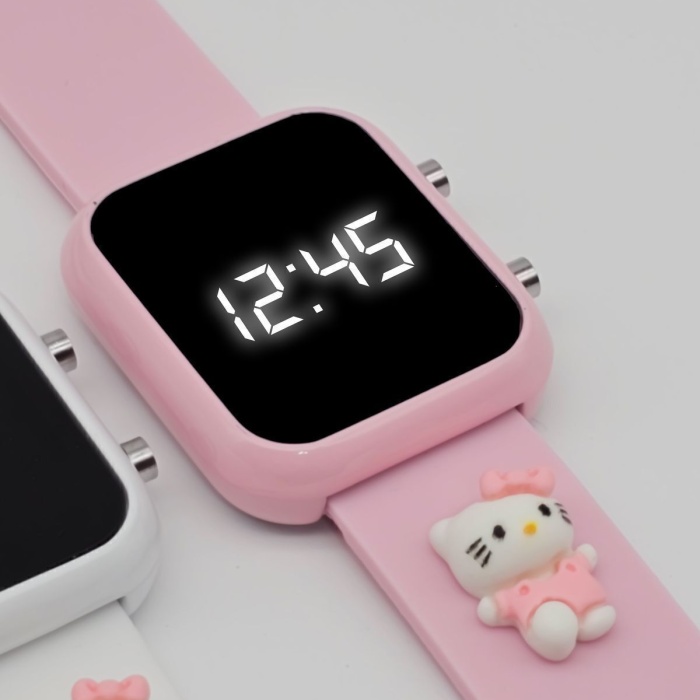 Kitty Figürlü Çocuk Kol Saati Su Geçirmez Kız Kol Saatleri 3 Yaş Üzeri Uyumlu (PEMBE)
