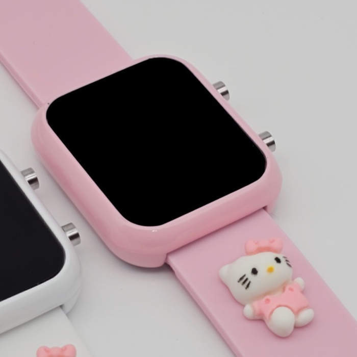 Kitty Figürlü Çocuk Kol Saati Su Geçirmez Kız Kol Saatleri 3 Yaş Üzeri Uyumlu (PEMBE)