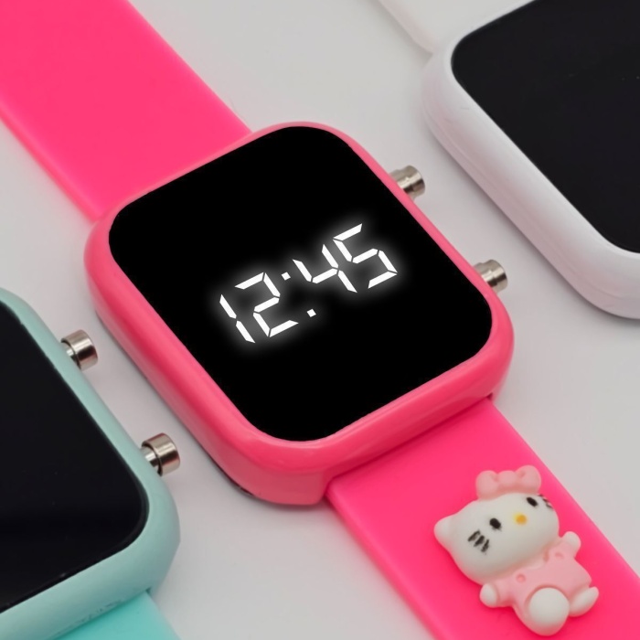 Kitty Figürlü Çocuk Kol Saati Su Geçirmez Kız Kol Saatleri 3 Yaş Üzeri Uyumlu (PEMBE)