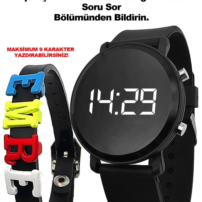 Çocuk Saati Siyah Isme Özel Hediye Bileklik Dijital Kız Ve Erkek Uyumlu Çocuk Kol Saati