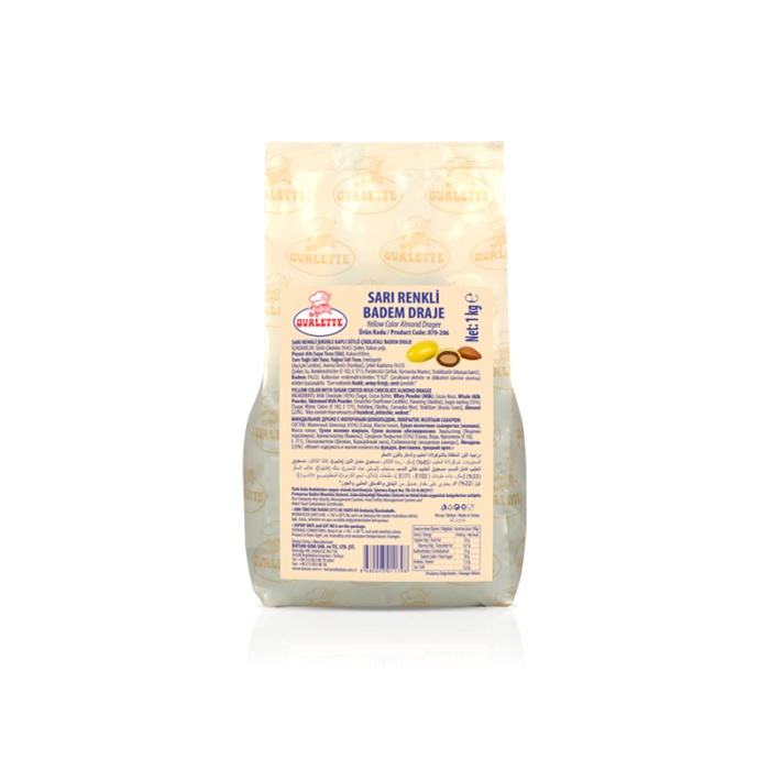 Ovalette Katsan Kuvertür Kaplı Sarı Renkli Badem Draje 1 Kg