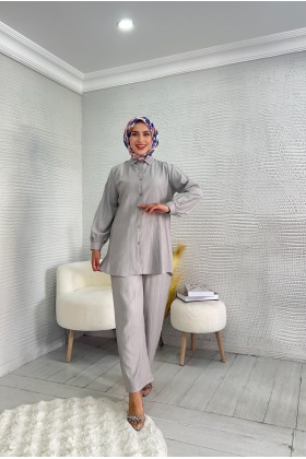 Gri Çilek Kumaş İkili Takım