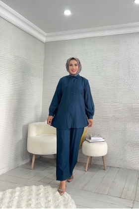 Petrol Mavisi Çilek Kumaş İkili Takım