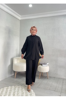 Siyah Çilek Kumaş İkili Takım