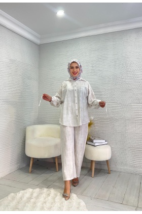 Krem Batik Çilek Kumaş Takım