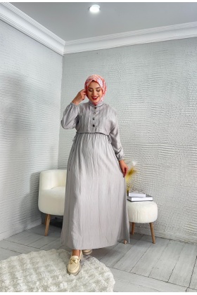 Gri Yelekli Tesettür Elbise