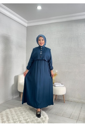 Petrol Mavisi Yelekli Elbise