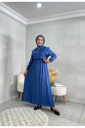 Mavi Yelek Detaylı Yazlık Elbise