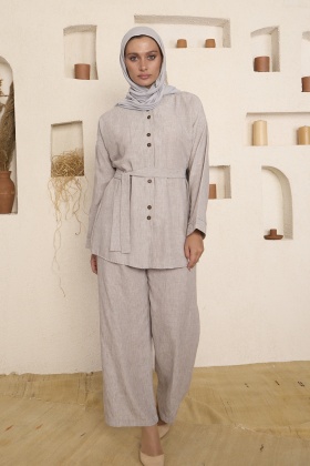 Pantolonlu Keten Takım - Gri