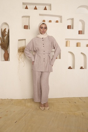 Pantolonlu Keten Takım - Taş