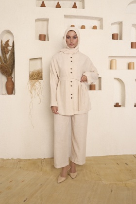 Pantolonlu Keten Takım - Bej