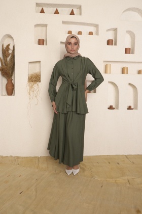 Çilek Kumaş Etekli Takım - Yeşil