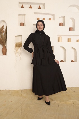 Çilek Kumaş Etekli Takım - Siyah