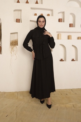 Çilek Kumaş Etekli Takım - Siyah