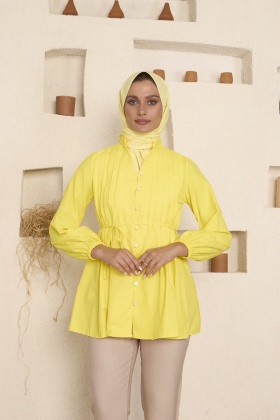 Sarı Pliseli Büzgülü Gömlek
