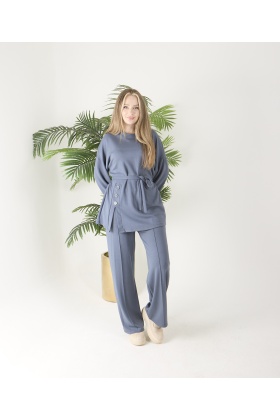 Gri Düğmeli Oyso Pantolonlu Takım