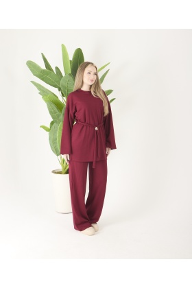 Bordo Tokalı Oyso Pantolonlu Takım