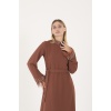Kahverengi Beyoğlu Taşlı Tüy Detaylı Krep Abiye Elbise