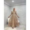 Sim Detaylı Altın Grater Abiye Elbise