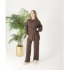 Kahverengi Düğmeli Oyso Pantolonlu Takım