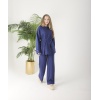 Saks Mavisi Düğmeli Oyso Pantolonlu Takım