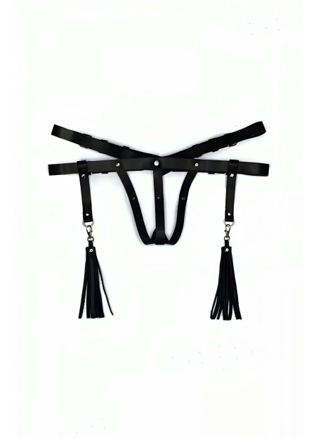 Deri İç Giyim Püsküllü Tanga Harness - APFT439