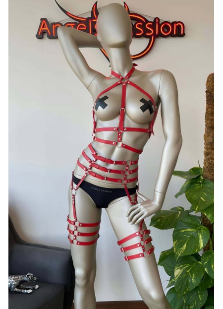 Fantazi İç Giyim Modelleri Kırmızı Deri Fantezi Giyim - APFT524